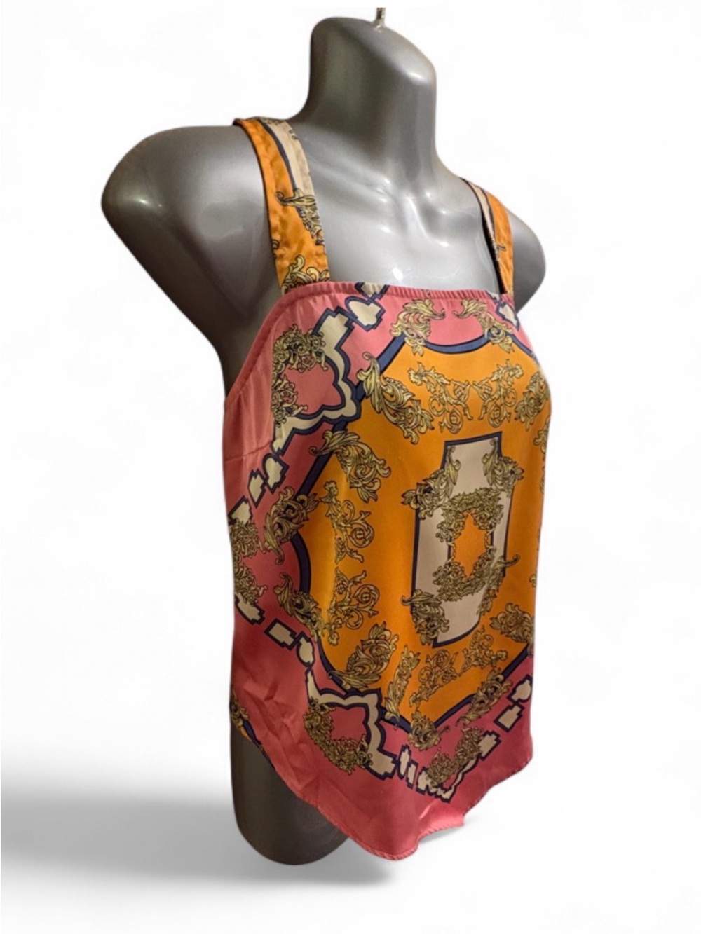 Rachel Zoe Scarf Print Tank Top - Pink & Orange Sz M